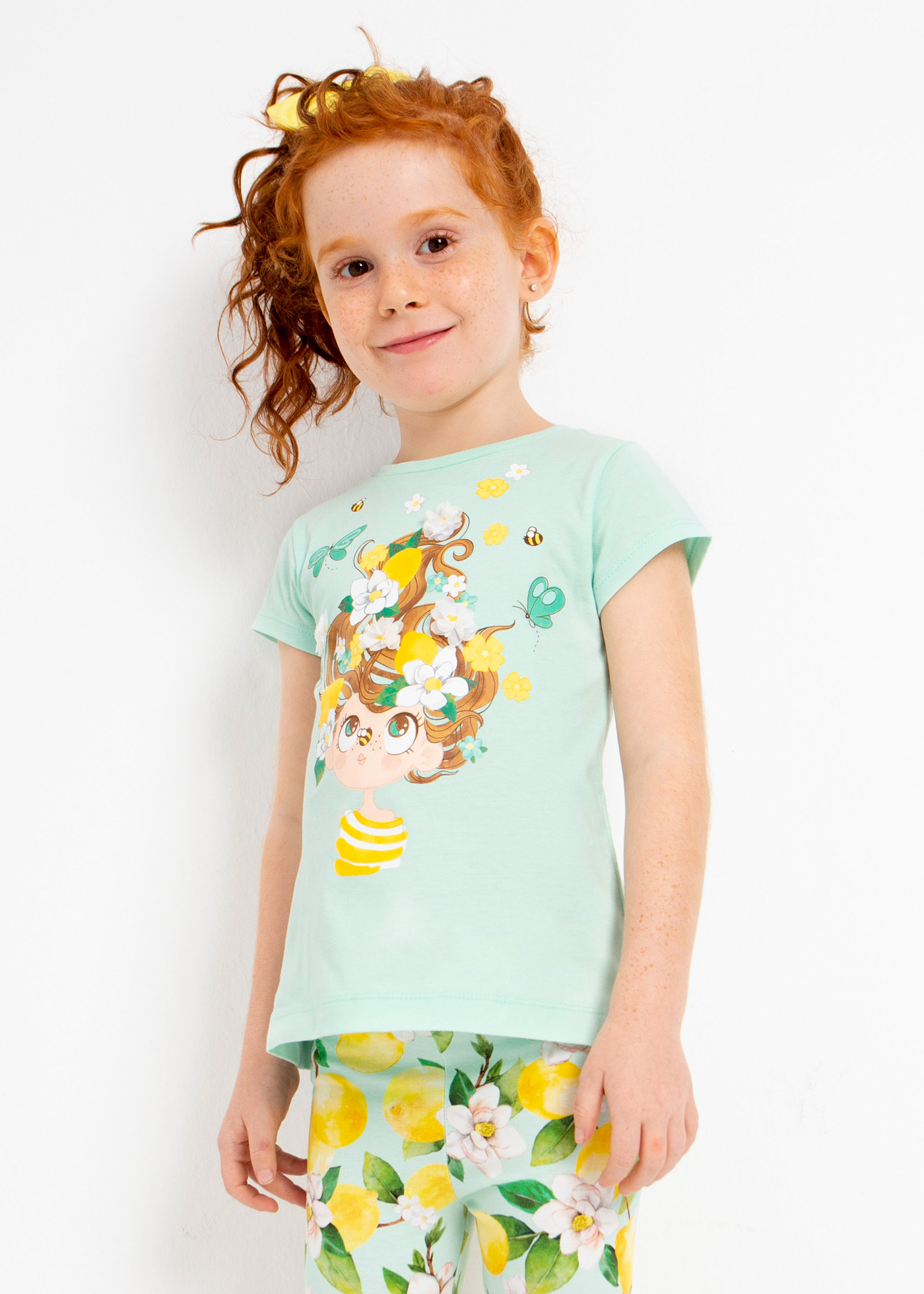 Conjunto de duas peças em algodão sustentável estampado para meninas