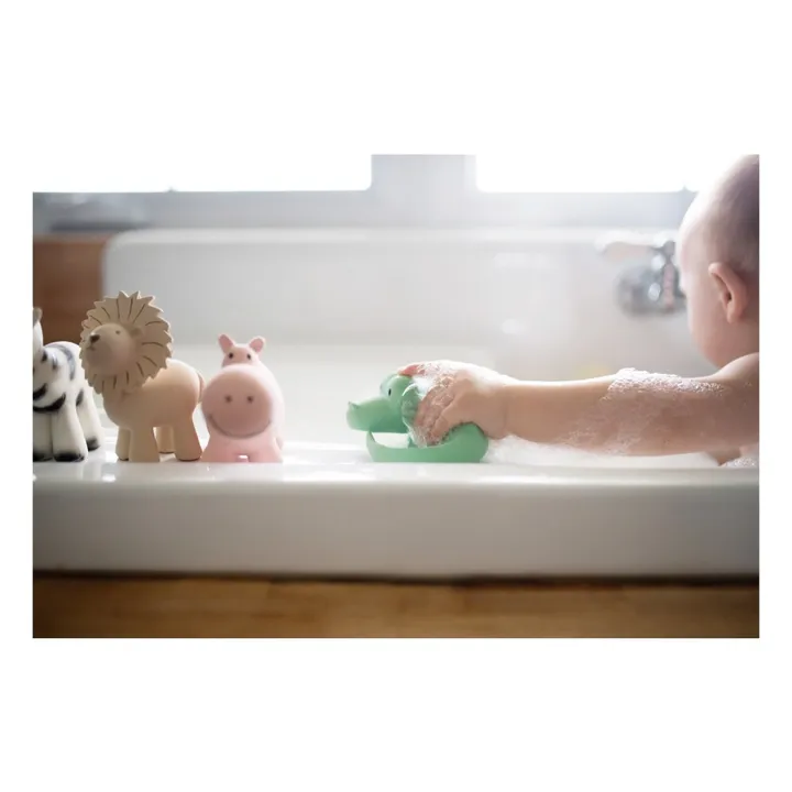 Tikiri Hochet Hippopotame en caoutchouc naturel | Rose poudré