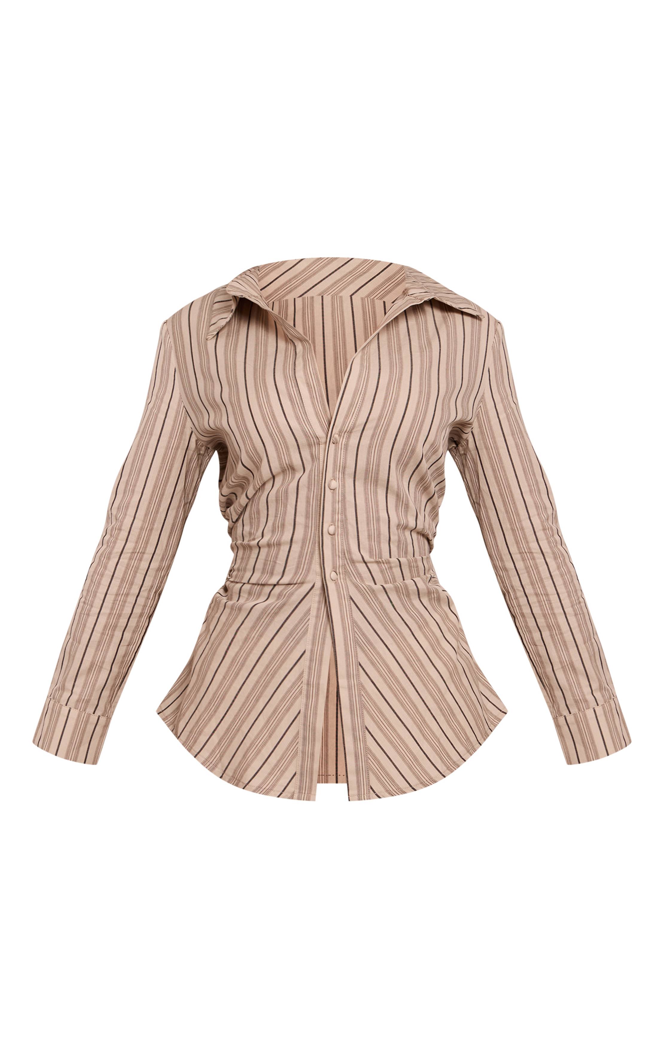 Crème Chemise Cintrée À Rayures Petite Taille