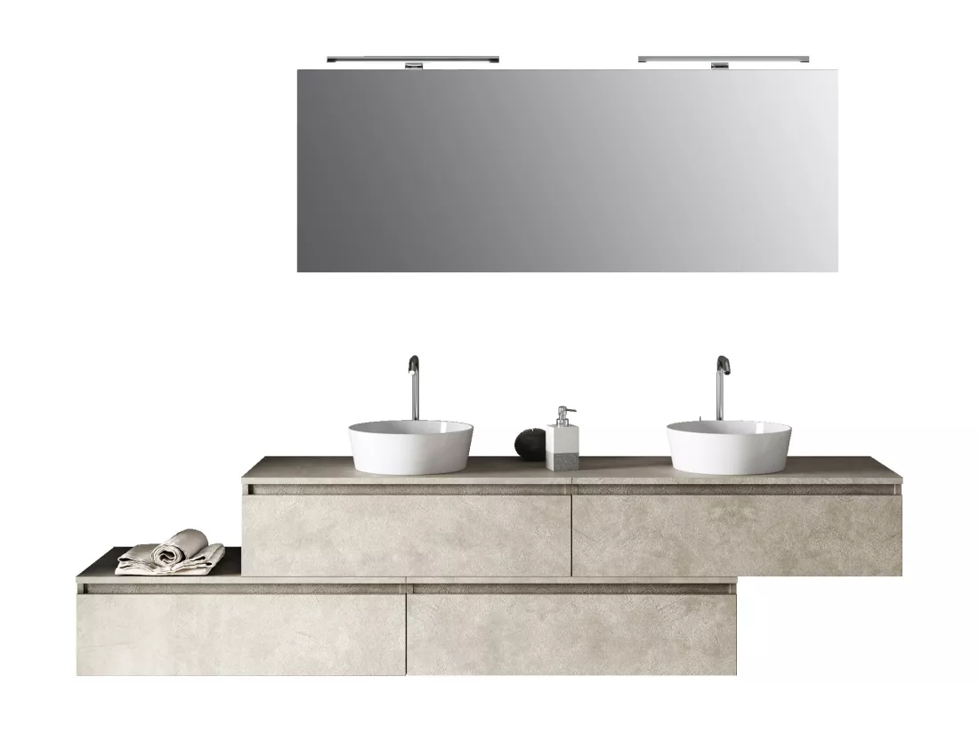 Ensemble de salle de bain double vasque 9 pièces ASTRA havane