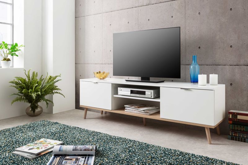 Göteborg - Tv-meubel - Wit - Spaanplaat - 2 Deurtjes - 2 Open Vakken