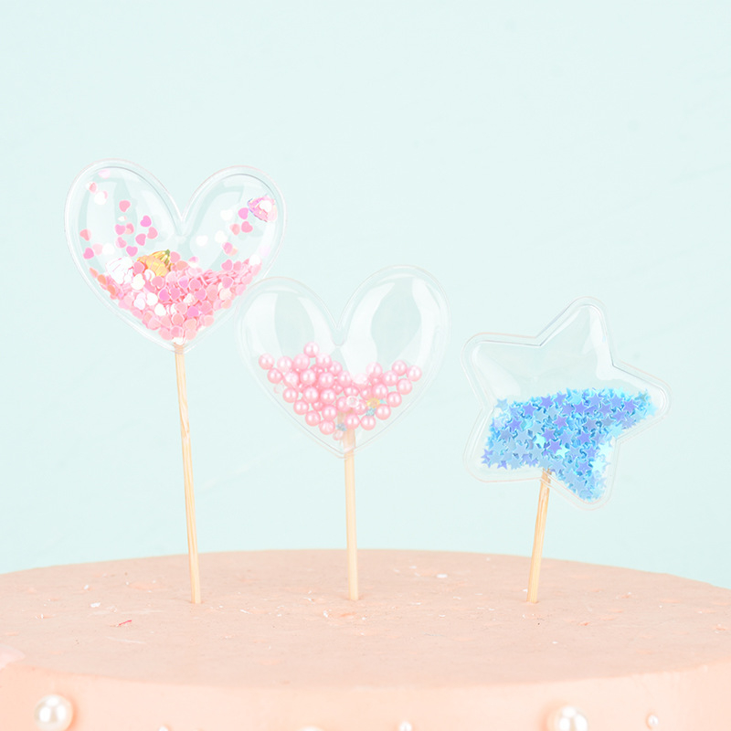 (13cm) Mini Kuchenstecker Konfetti Herz Tortenstecker Topper Dekoration für Torten / Kuchen - Rosa