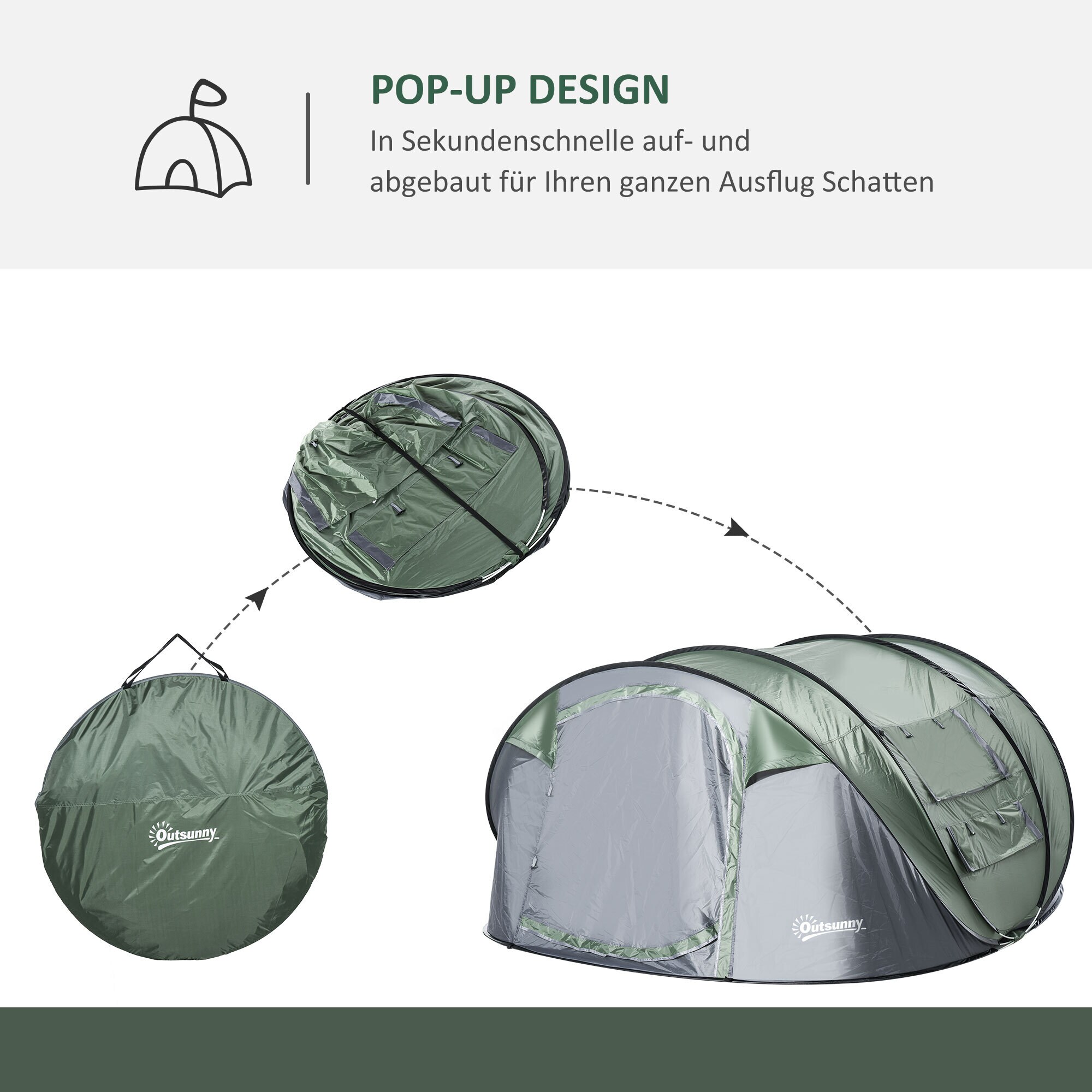Outsunny Campingzelt für 4-5 Personen dunkelgrün, grau 263,5 x 220 x 123 cm (LxBxH)