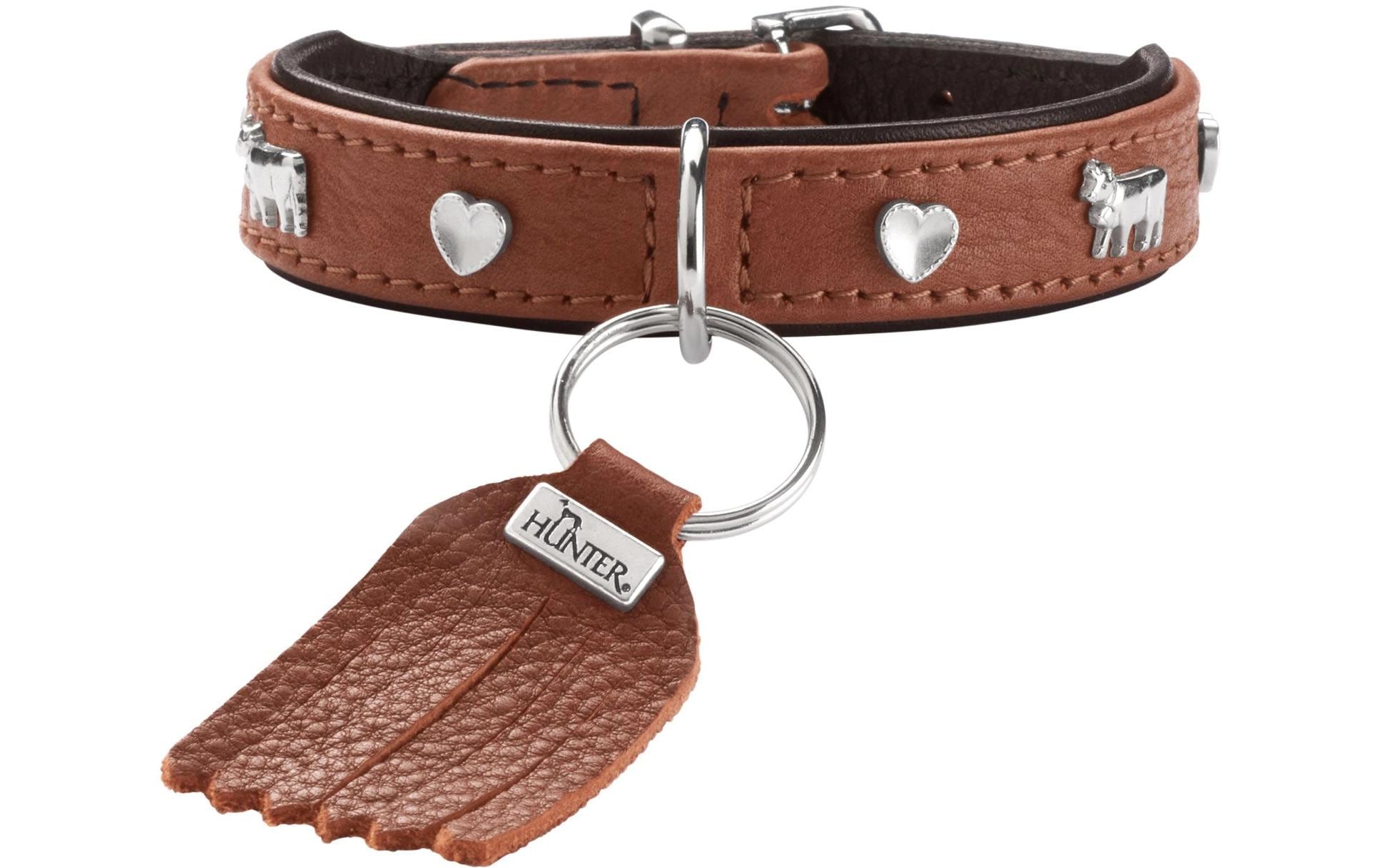 Halsband München Mini 30/XS, Rindsleder, Cognac/SchwarzKlassisches Halsband für kleine Hunde und Welpen, mit auffälligen Besätzen im Trachten-Look