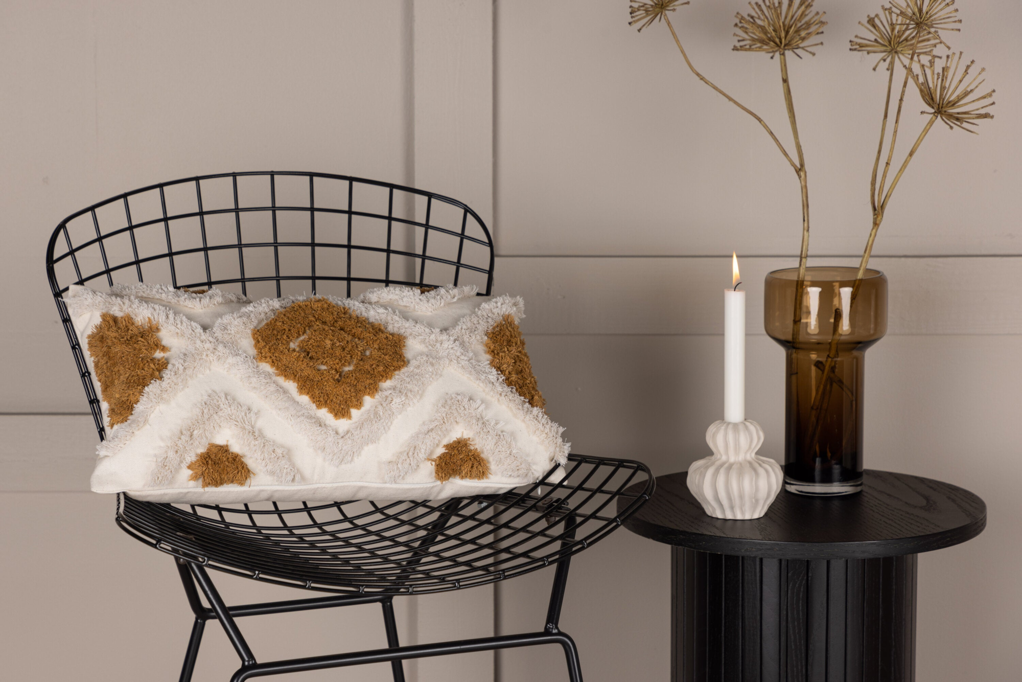 Lahtis Kussenhoes 30x50cm - Wit/bruin