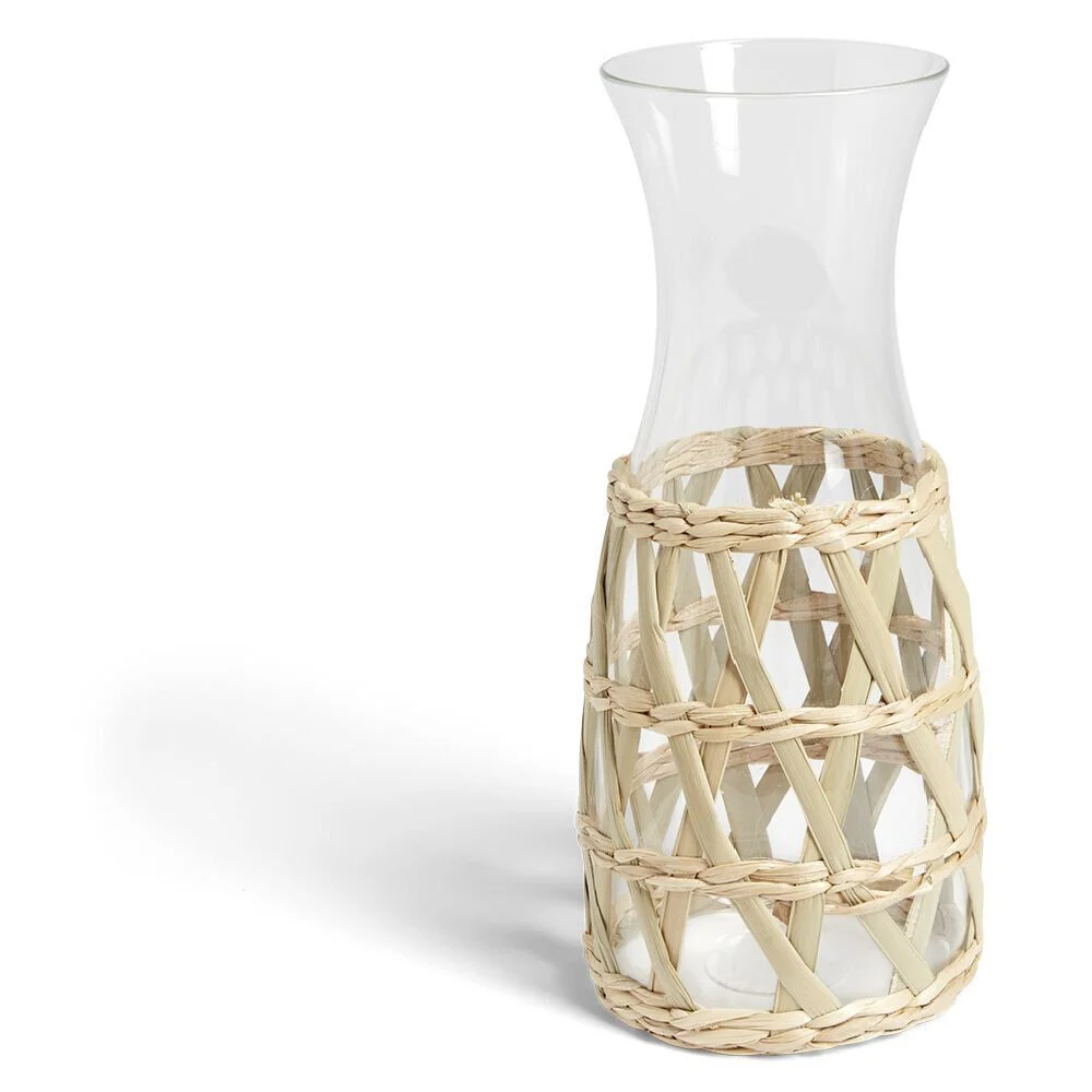 Carafe en verre transparent et raphia Ø11,2xH24,7cm