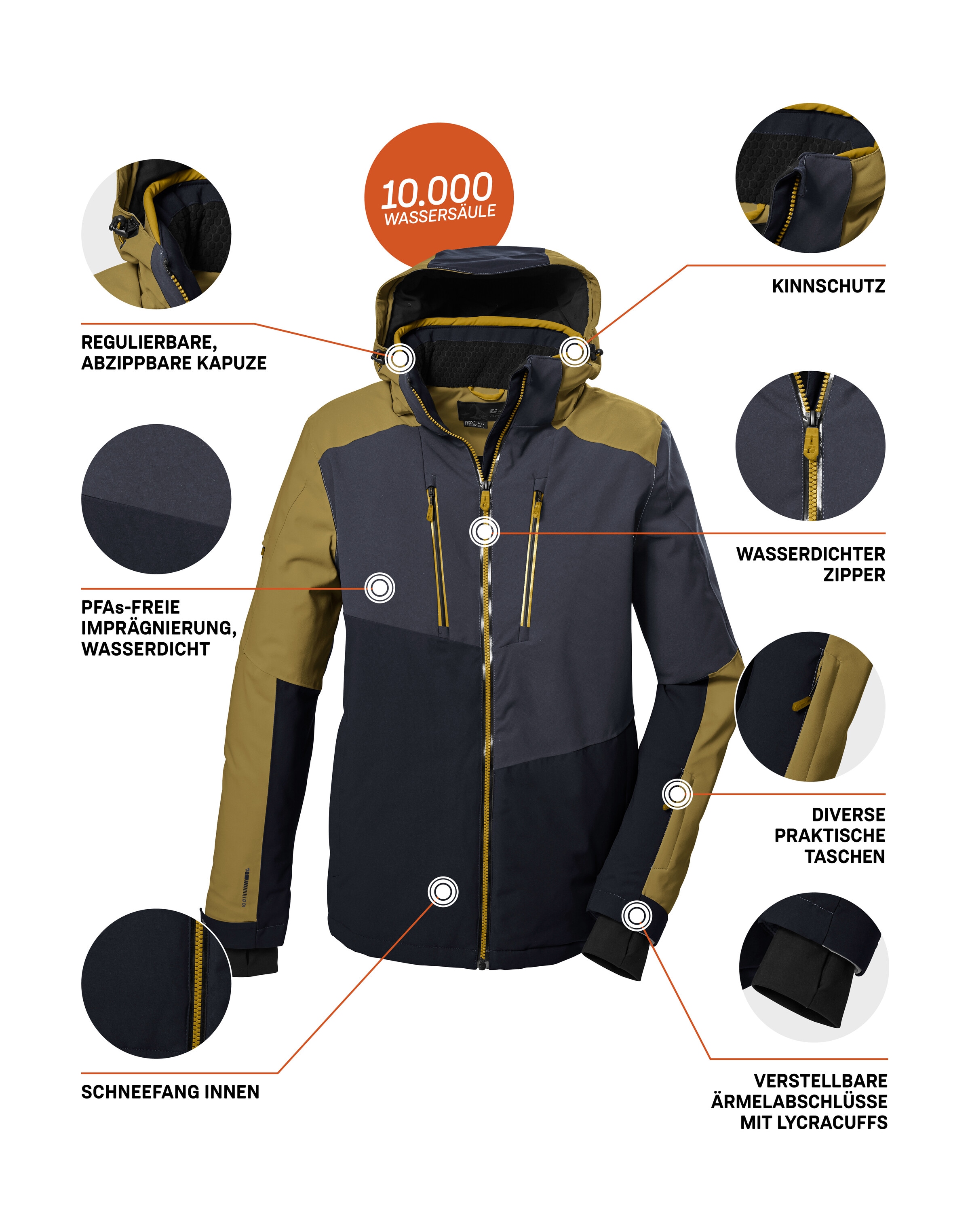 Killtec Skijacke »KSW 70 MN SKI JCKT« Wasserdichte, atmungsaktive Herrenjacke mit Schneefang und Taschen