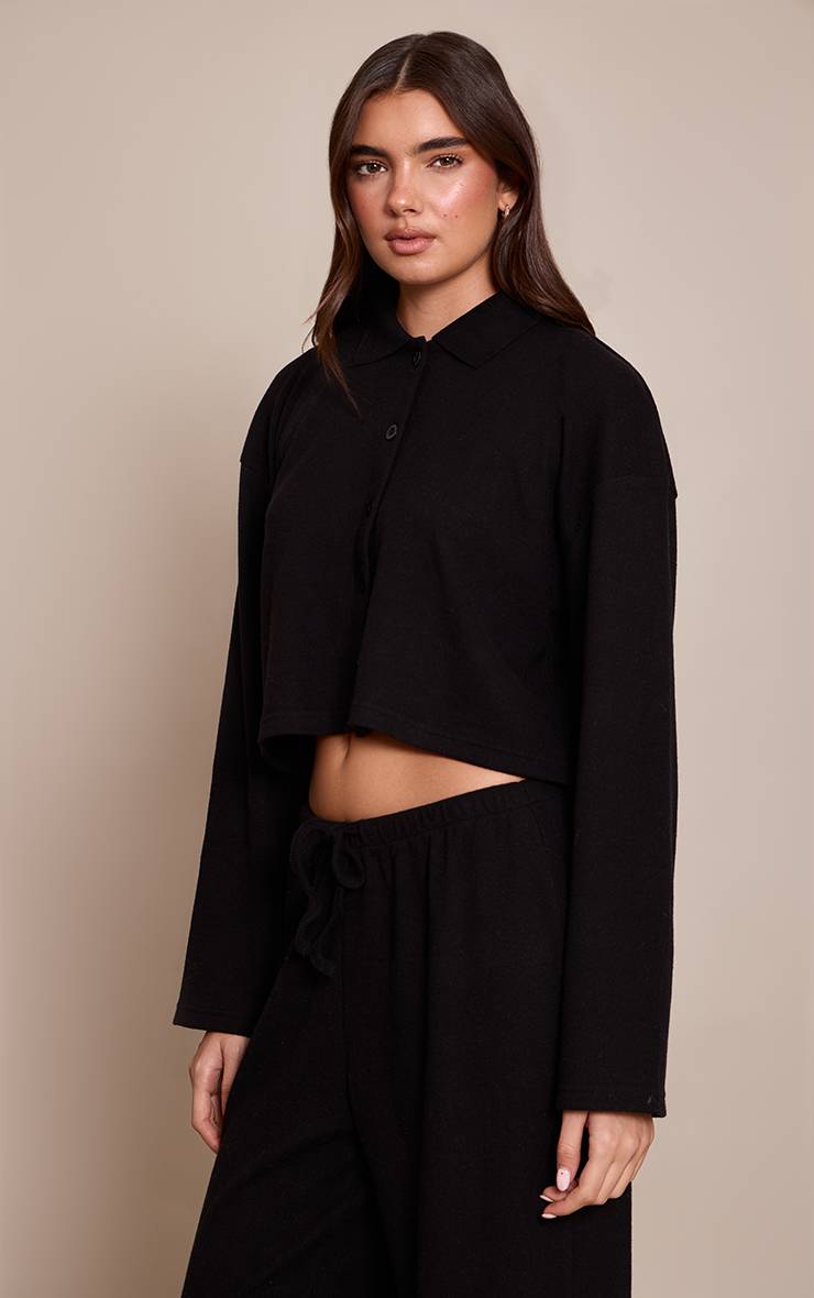 Noir Chemise Côtelée Brossée À Boutons