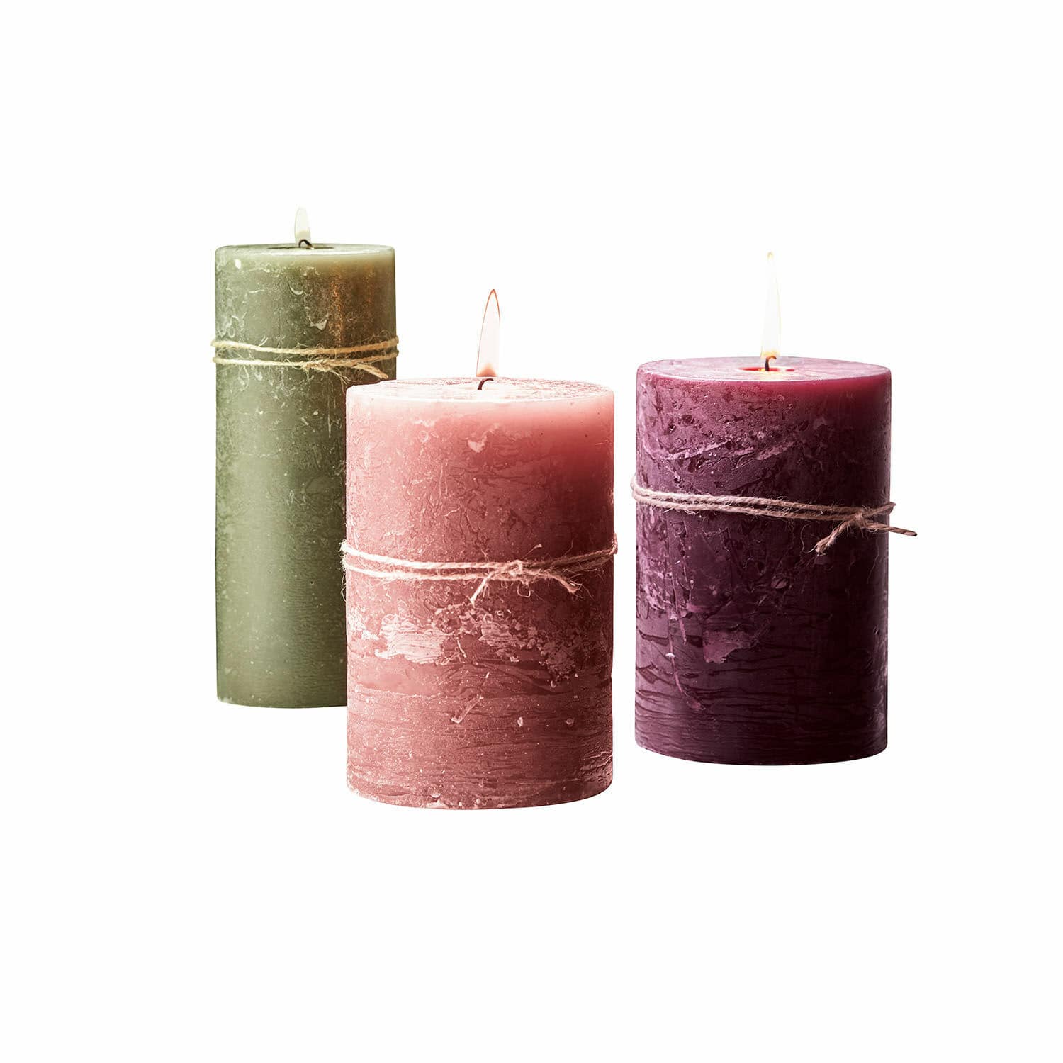 Kerze 3er Set Salis rosa/grün