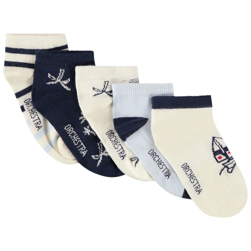 Lot de 5 paires de chaussettes courtes Voiliers pour bébé garçon - Bleu