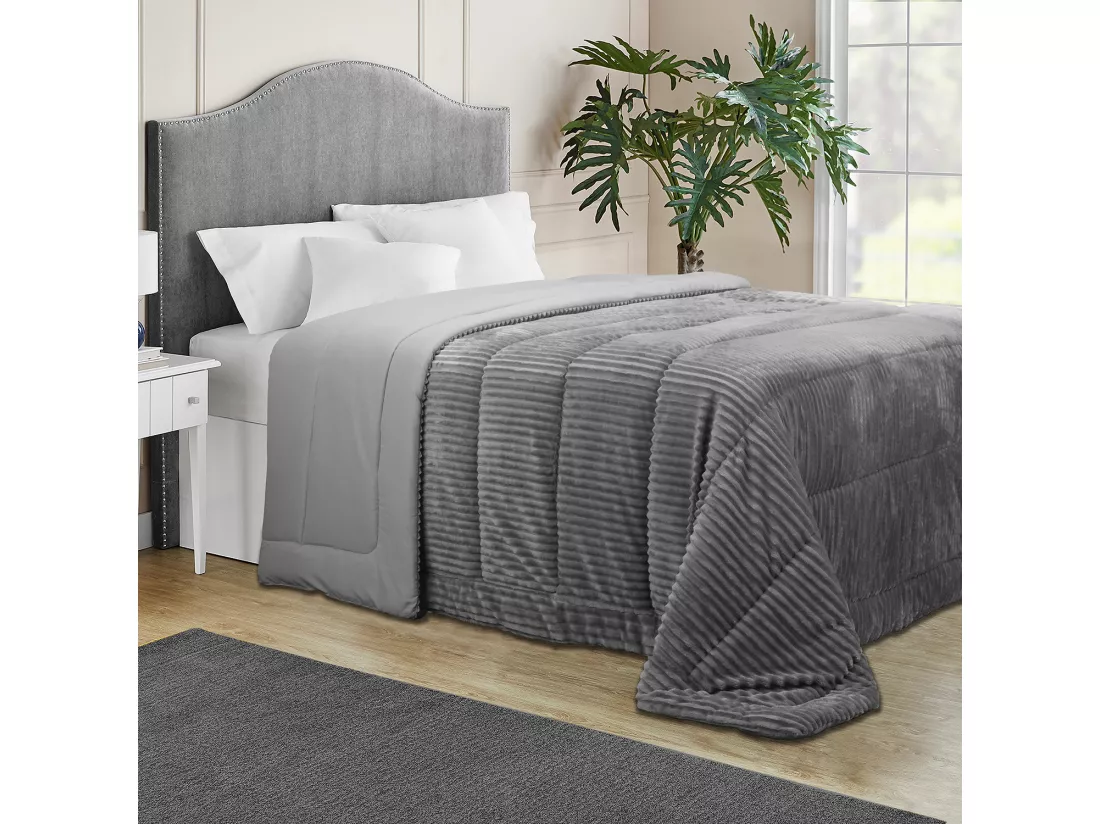Couette Fibre Velvet 500gr Stripes Gris
