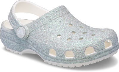 Crocs Classic Iridescent Glitter Kids Sandaler, Hvit