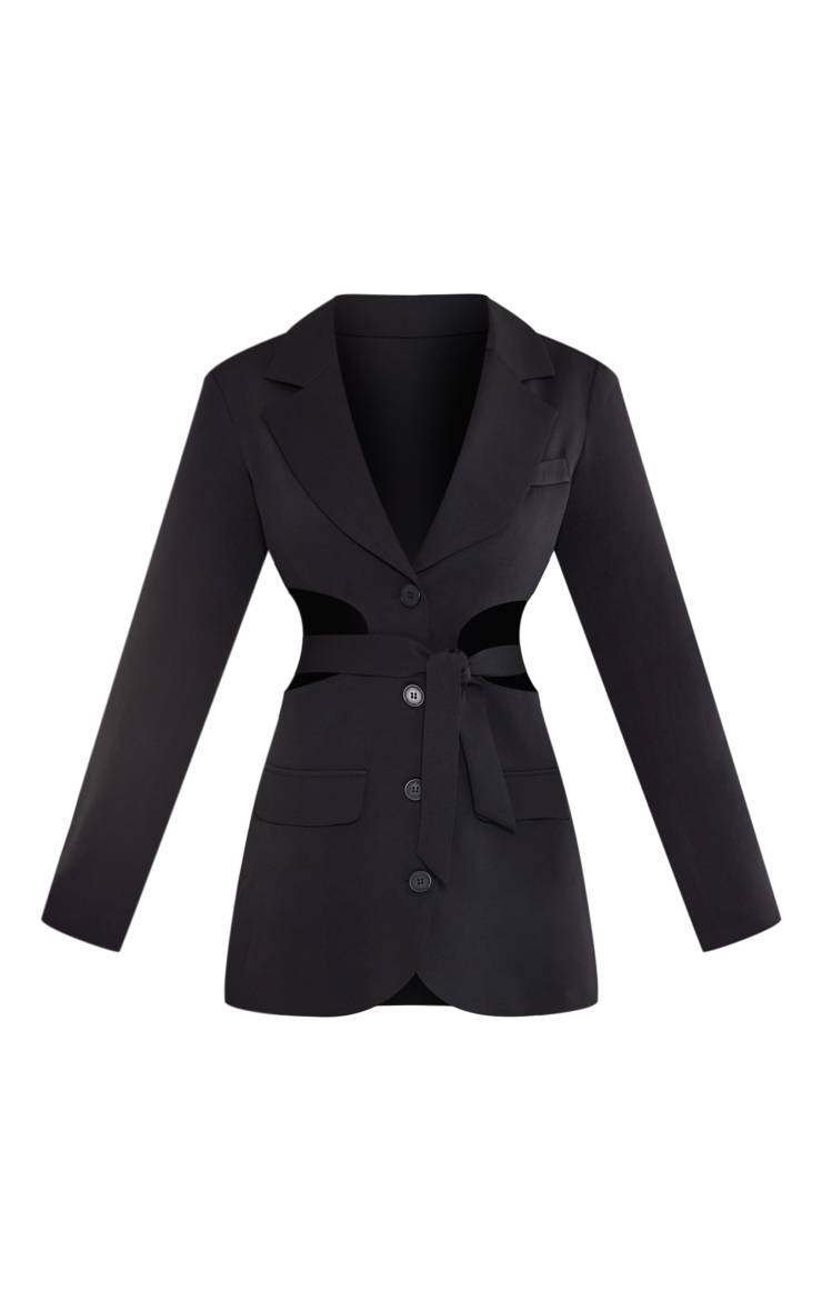 Noir Robe Blazer Décolleté Plongeant Avec Découpe Latérale Et Détail Noué