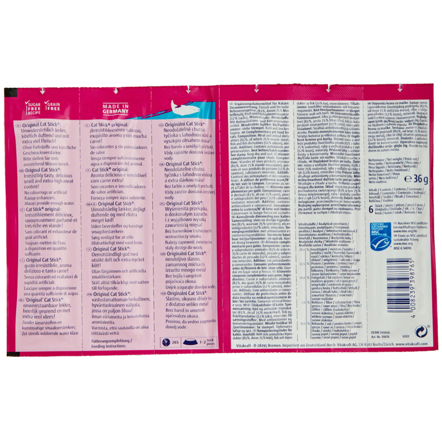 Vitakraft Cat-Stick Katzensnack Lachs MSC 6 Stück