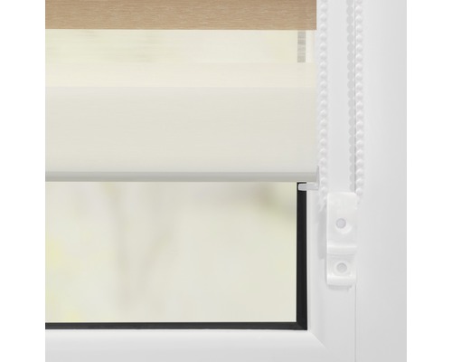 Lichtblick dubbel rolgordijn, zonder boren, crème-bruin-wit, 45x150 cm, inclusief klembeugels