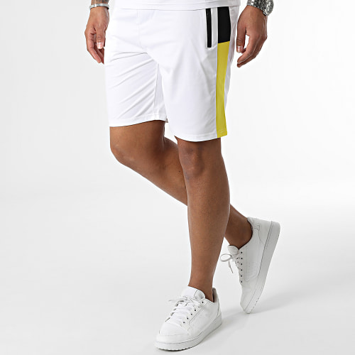 Ensemble Polo Manches Courtes Et Short Jogging Blanc Noir Jaune