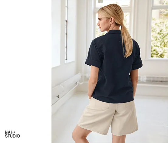 NAH/STUDIO Seersucker-Bluse | Baumwolle, Navy