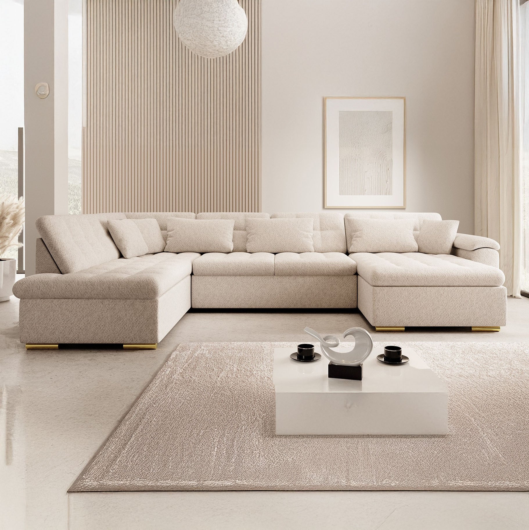 Nicoreta - Hoekbank 5-zits met chaise longue - Teddystof beige - Rechts