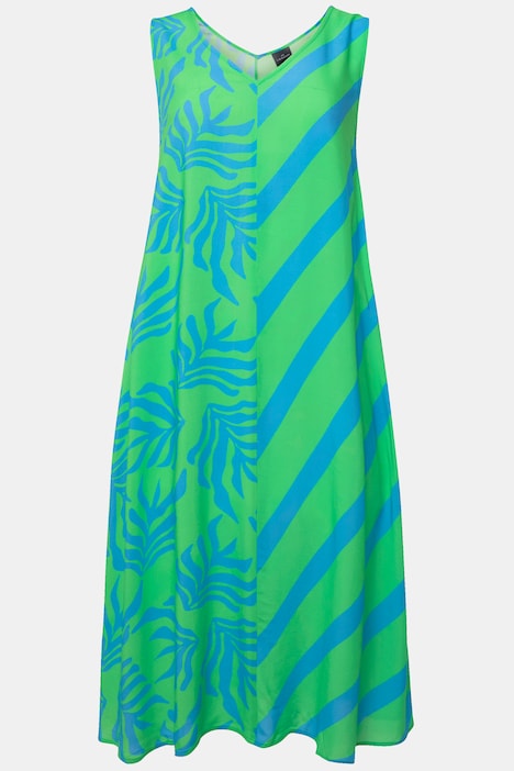Kleid, A-Line, Print-Mix, V-Ausschnitt, ärmellos