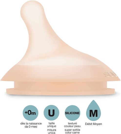 Lot de 2 tétines anti-colique pour biberon ZERØ.ZERØ   Débit moyen   de               Suavinex
