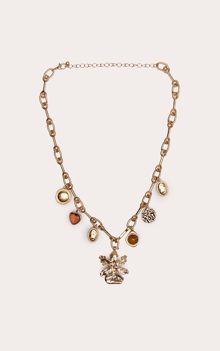 Doré Collier Pendentif Médaillon Floral