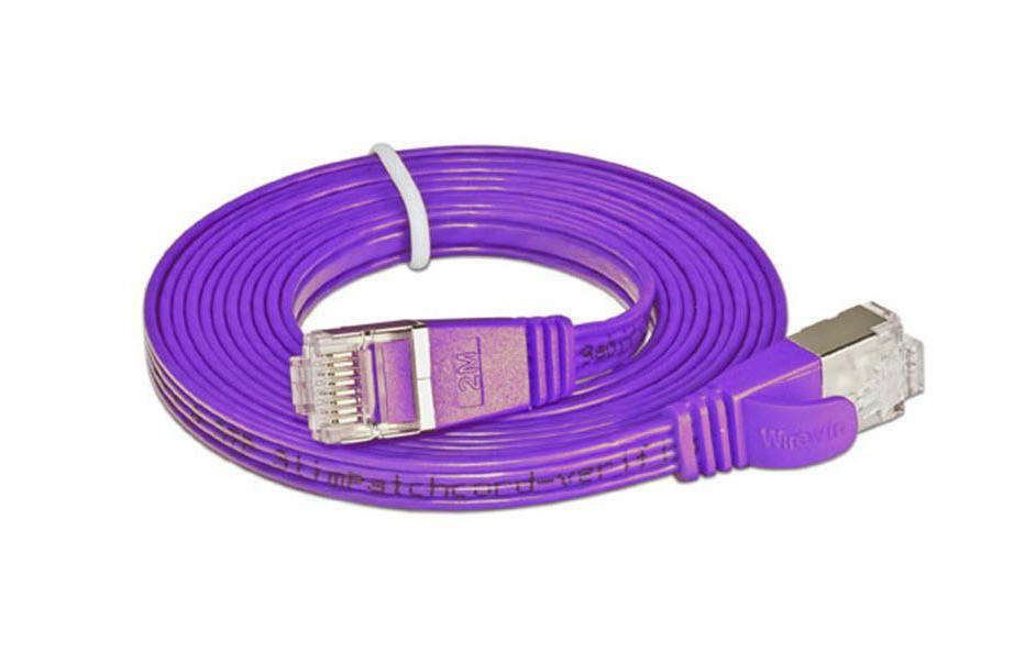 Slimpatchkabel RJ-45 - RJ-45, Cat 6, STP, 0.15 m, ViolettGeschirmtes Twisted-Pair-Kabel (STP) mit Klinkenschutz