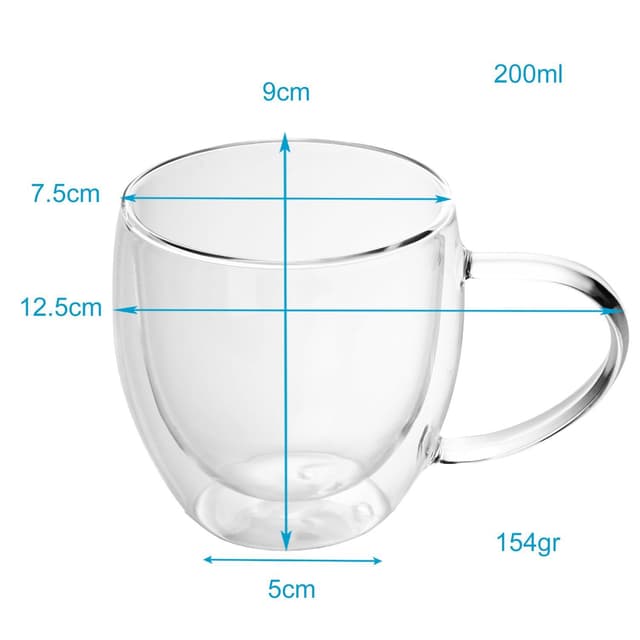 2x Kaffekop Krus Termoglas 200-300 ml Tekop Kaffeglas