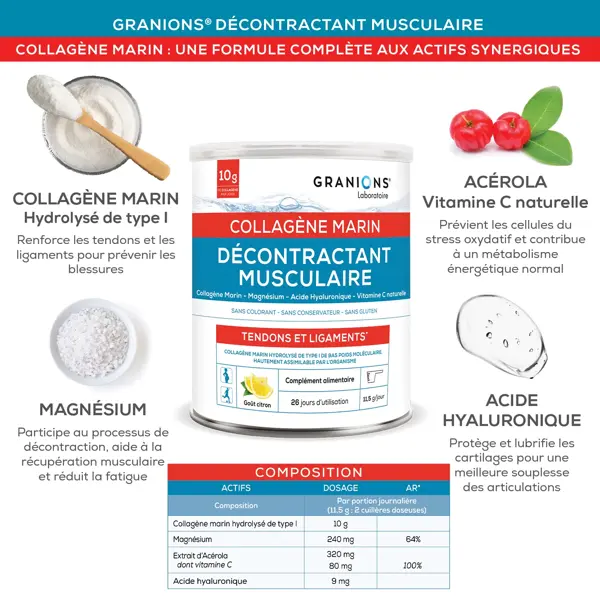 Granions Décontractant Musculaire Collagène Marin - Lot de 3 - Récupération Musculaire 3x300g Cure 3 mois