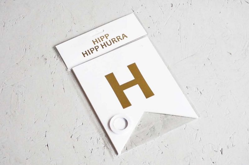 Bursdagsbanner, HIPP HIPP HURRA, Hvit/Gull