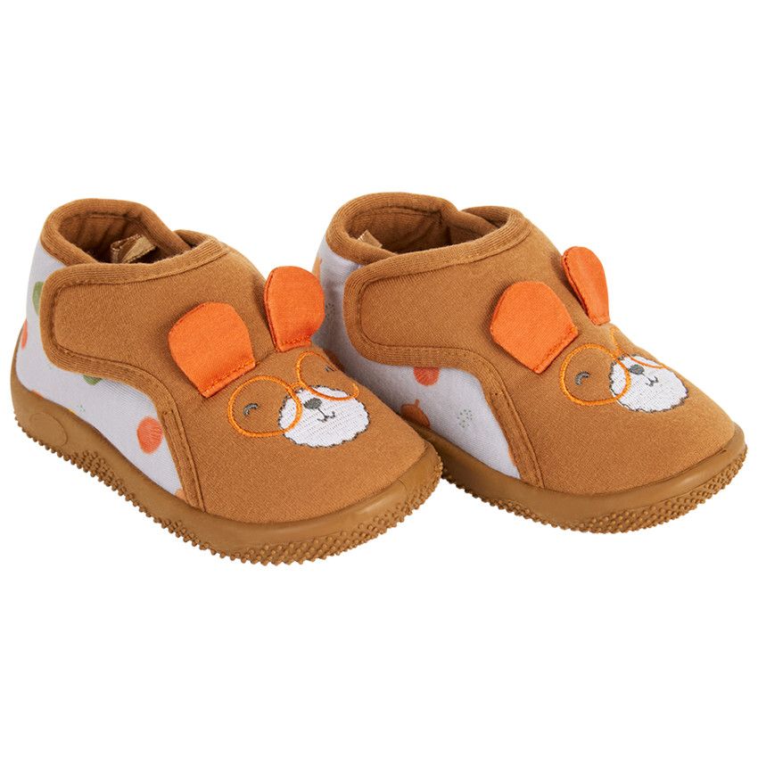 Chaussons bottillons ludiques écureuil pour bébé garçon - Camel