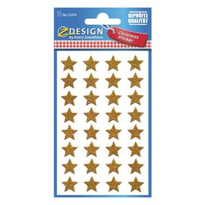 Avery - 32 stickers en sachet - 160x83x1 - étoiles dorées à paillettes