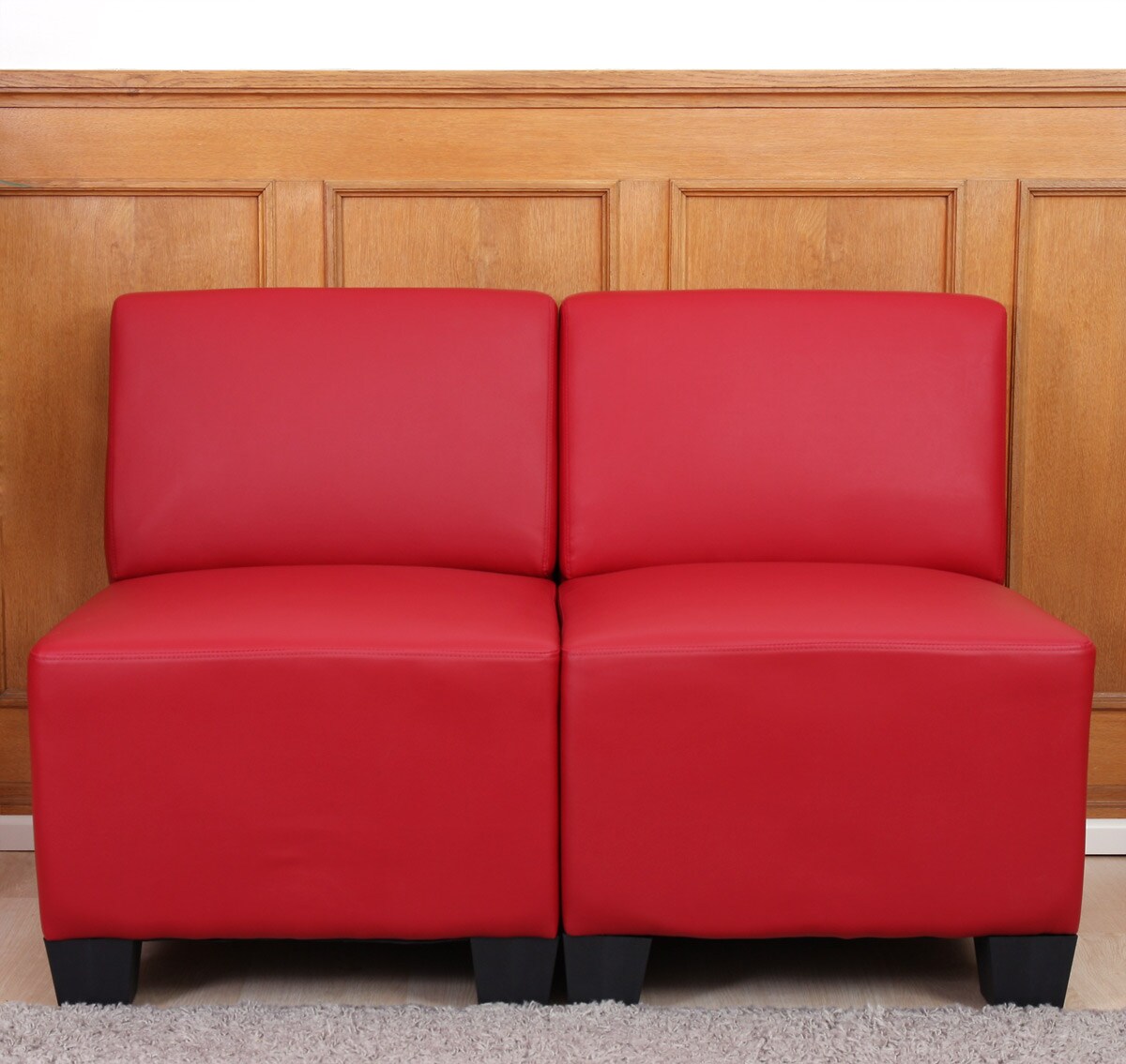 Modular 2-Sitzer Sofa Couch Moncalieri, Kunstleder ~ rot, ohne Armlehnen