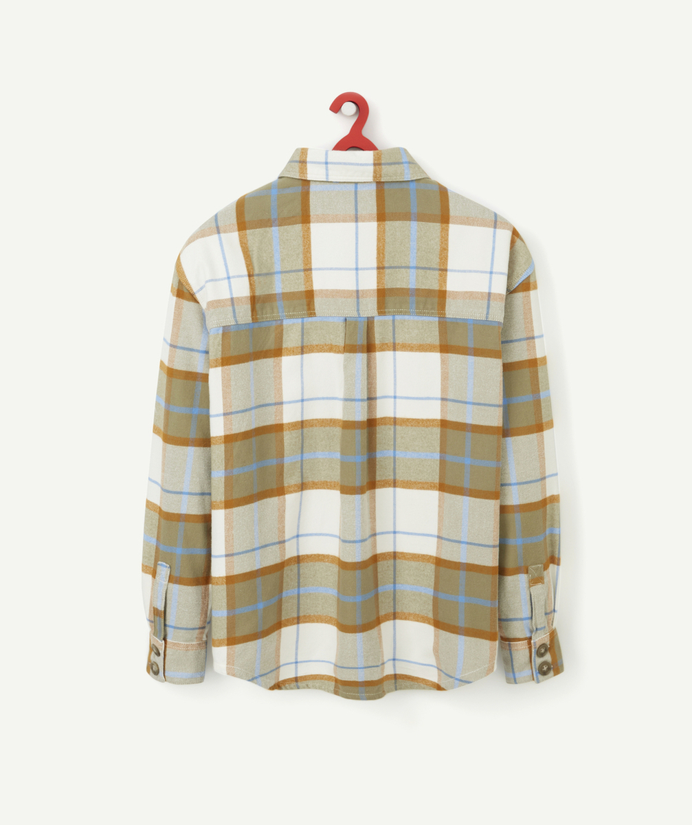CHEMISE À CARREAUX GARÇON EN COTON VERT ET ORANGE
