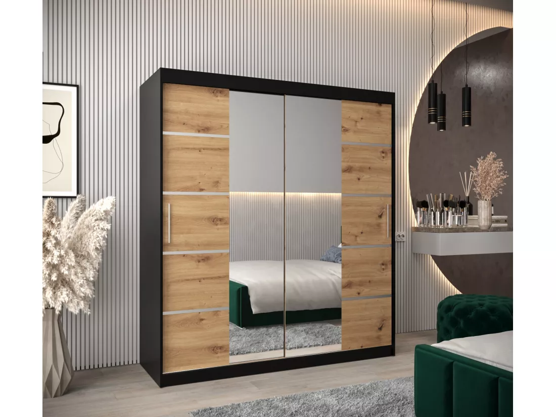 ARMOIRE VERONA 4 À PORTES COULISSANTES 200/180/62 2 Portes (Noir/Artisan)