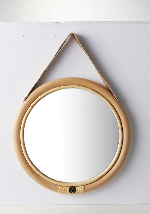 Miroir rond rotin Bolivia Ø32 cm + lanière cuir