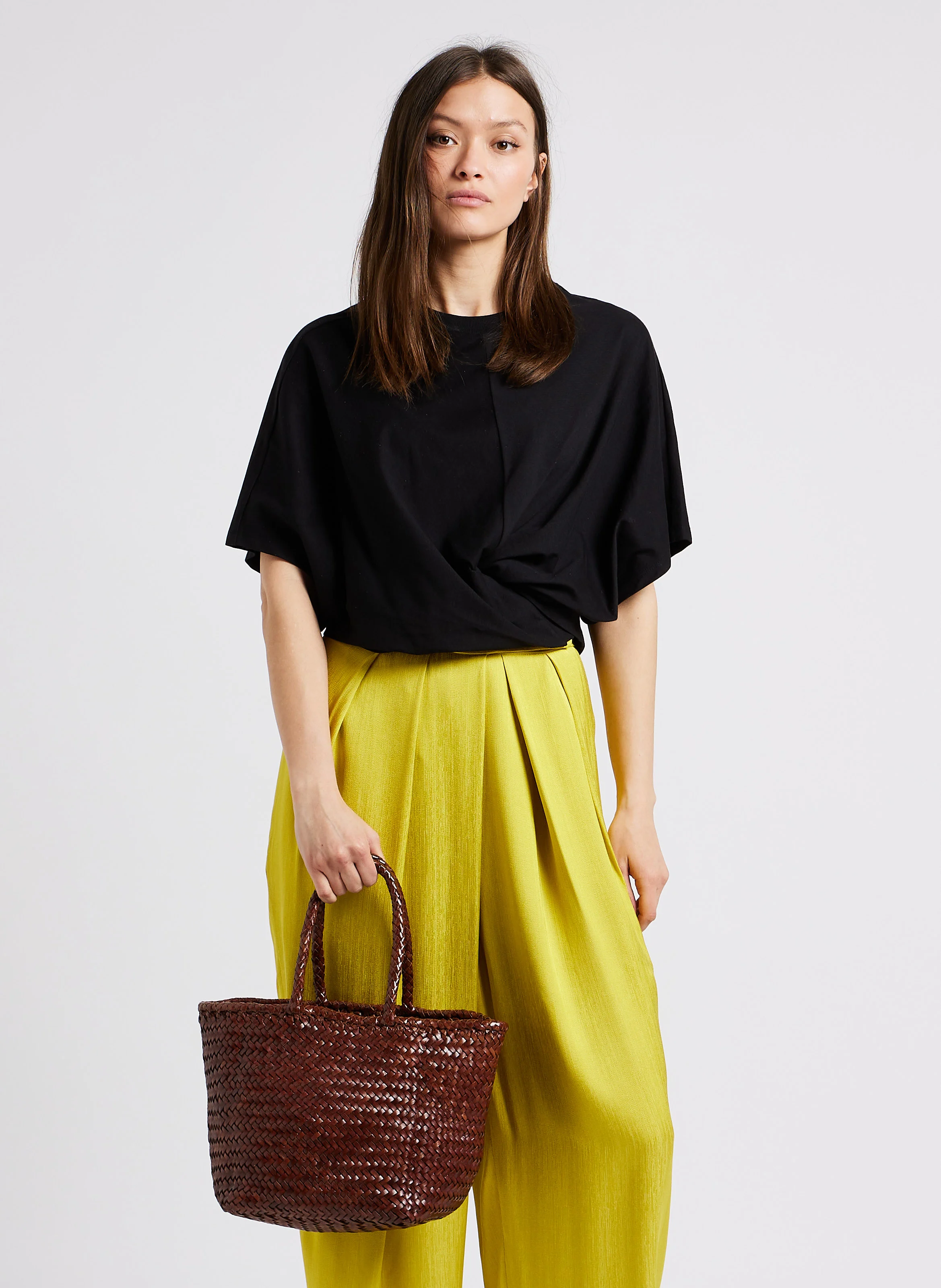 GRACE BASKET SMALL - Panier tissé en cuir | Marron