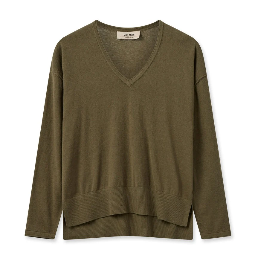 Mos Mosh  Tani V-neck uldstriktrøje - Burnt Olive