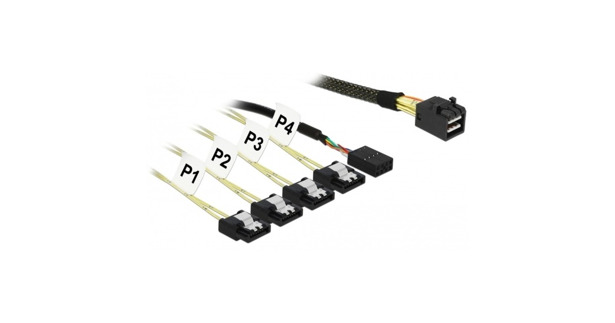 DeLOCKMini SAS HD SFF-8643 > 4x SATA 7-Pin adapter  (Zwart, 1 meter + Sideband 1 m Metal)