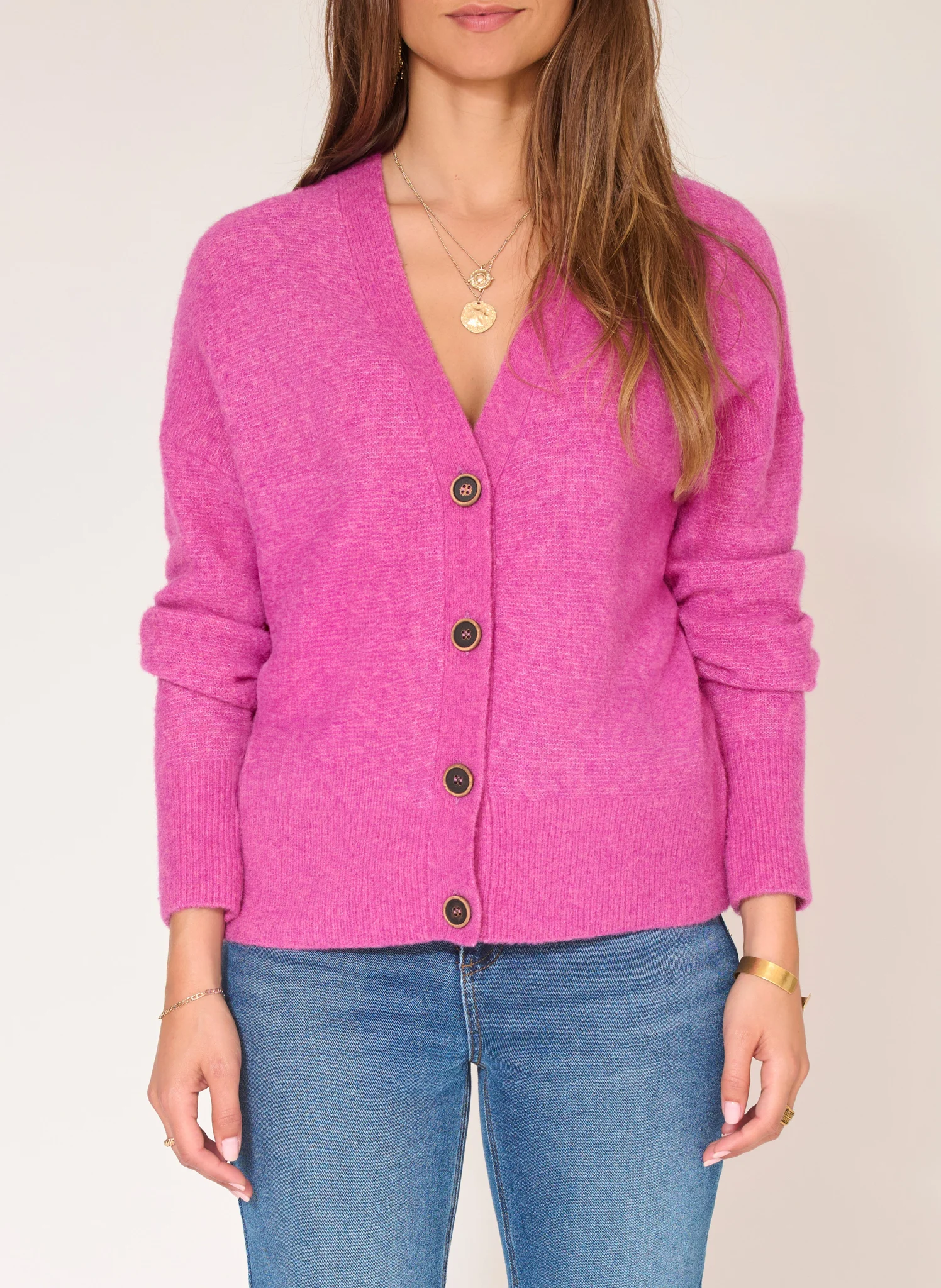 KINSHABA - Gilet droit en laine mélangée | Rose