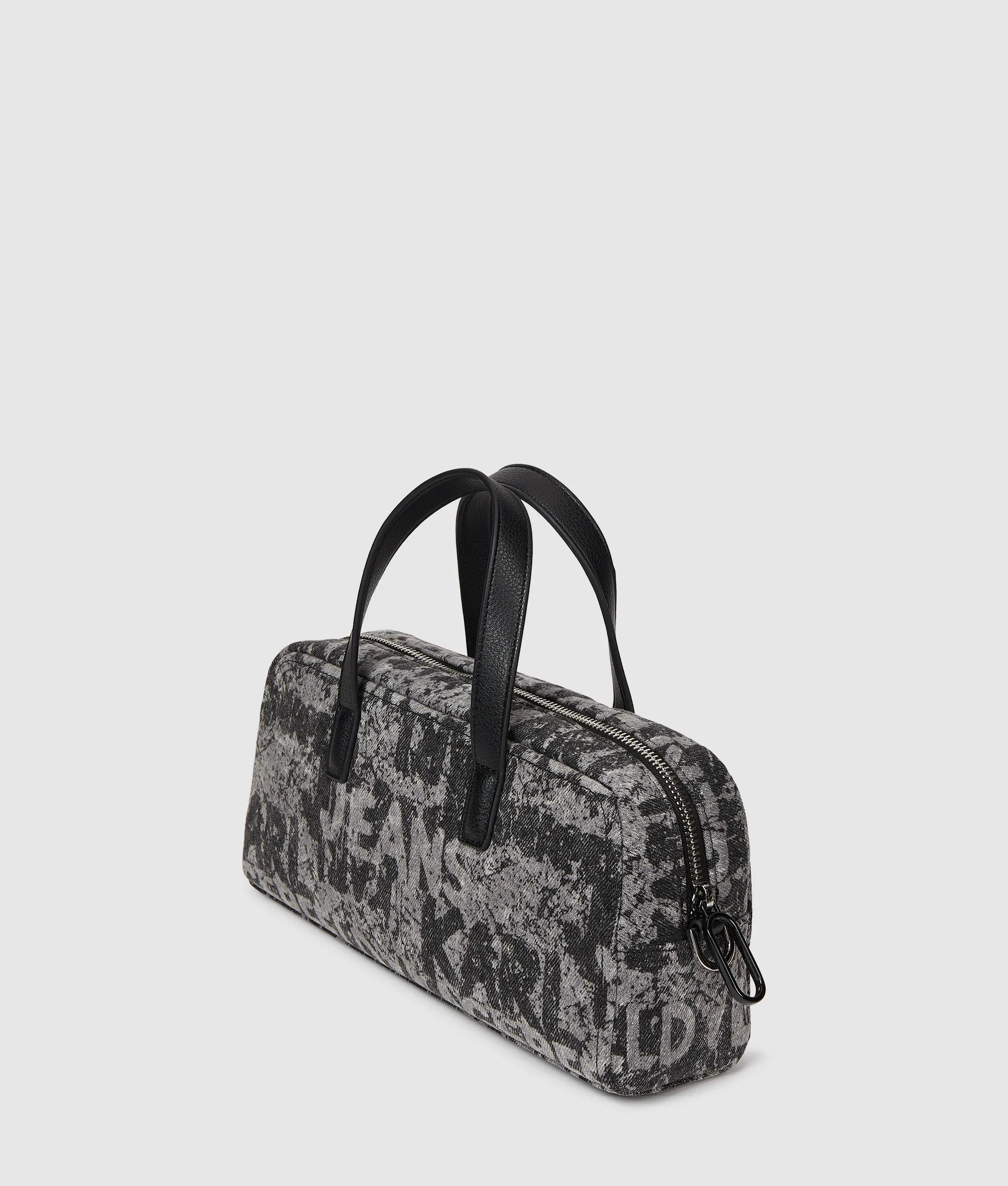 Denim bowlingtas met grafische print