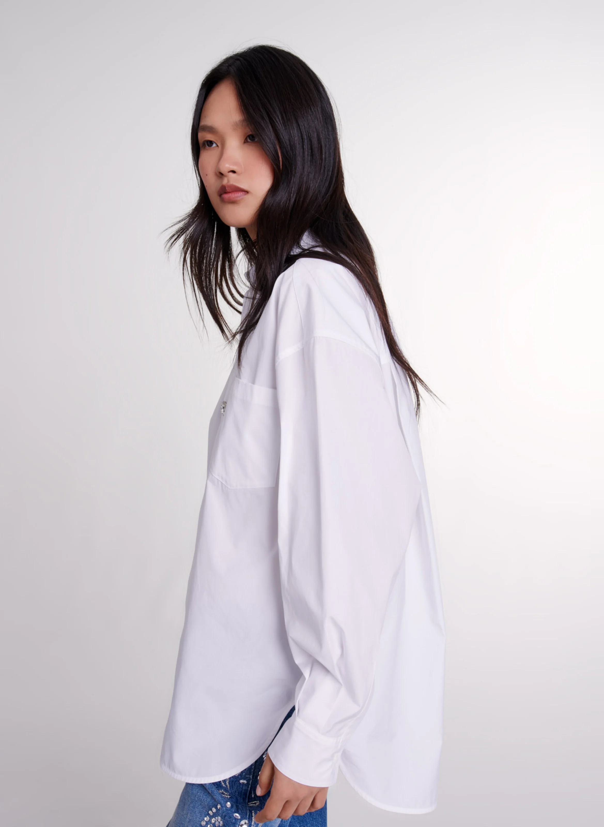 Chemise oversize col classique en coton | Blanc