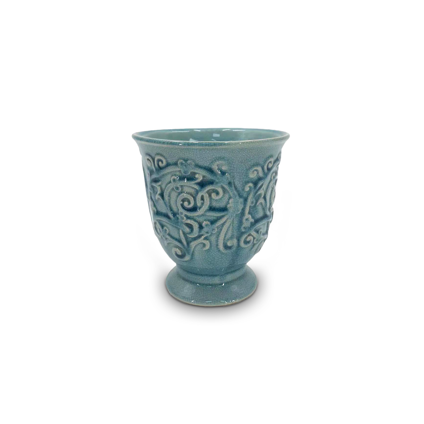 Vase 'Bastien' aus Keramik, blau, Ø 14 cm, H 14 cm von fischer's lagerhaus