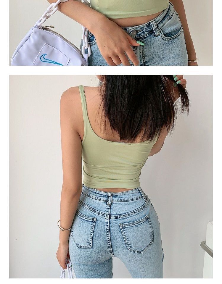 LIVIE - Mouwloze crop top met vierkante hals en gerimpelde zoom