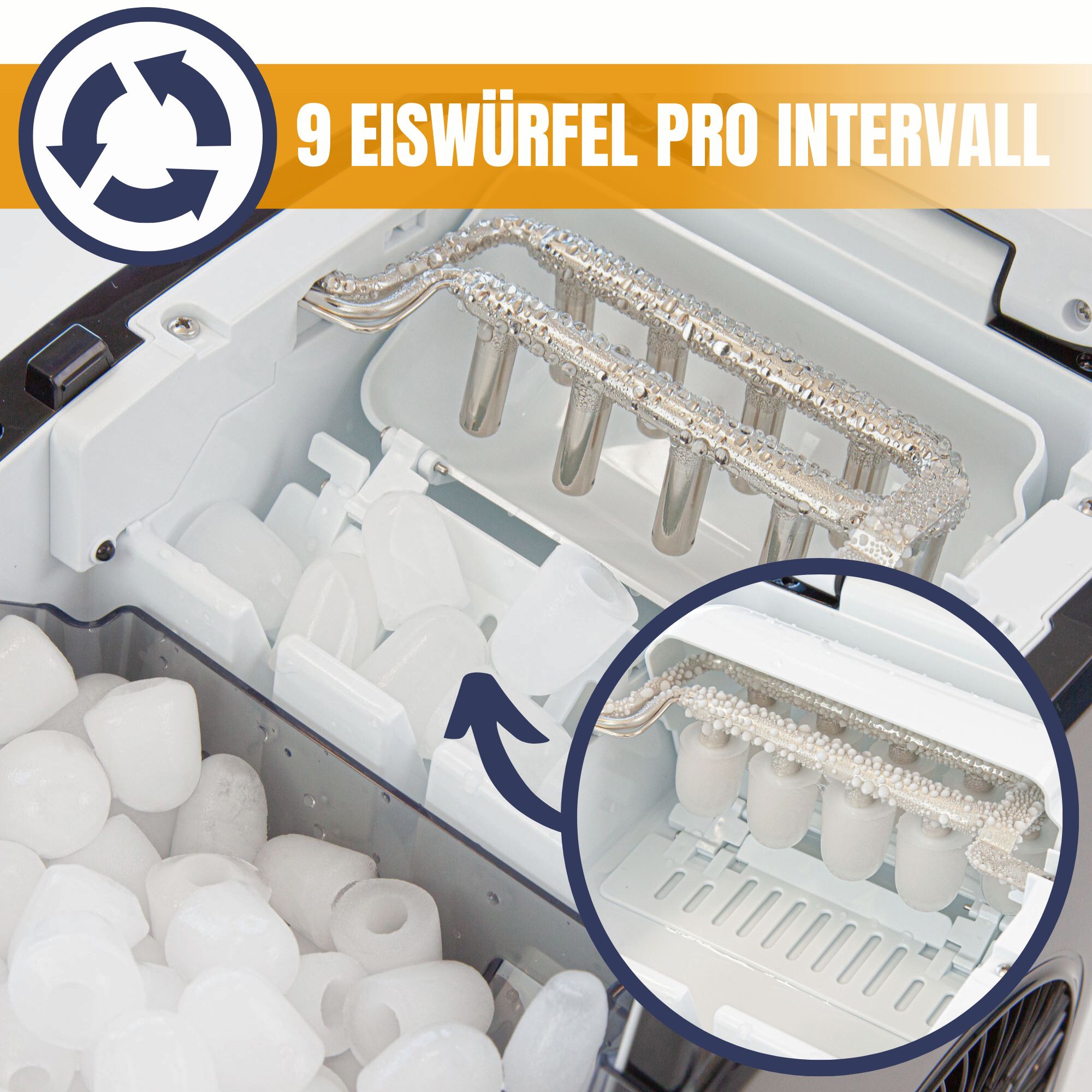 Sommertal Eiswürfelmaschine EM12C - Ice Maker mit schneller Eisherstellung ab 6 Minuten, 12kg pro Tag, 2 Würfelgrößen, mit Schaufel & Entnahmekorb - Eiswürfelbereiter, Eiswürfelmaschine klein