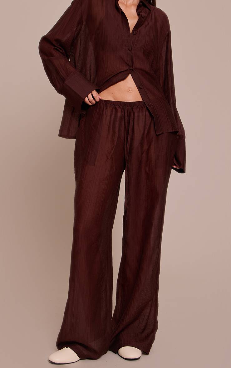 Chocolat Pantalon Droit Ample À Texture