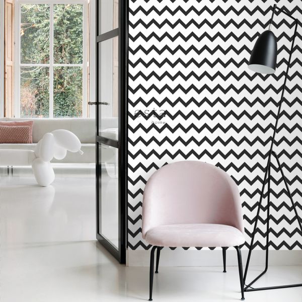 Estahome Zigzag Motief Behang - 0,53 x 10,05 m - Zwart / Wit
