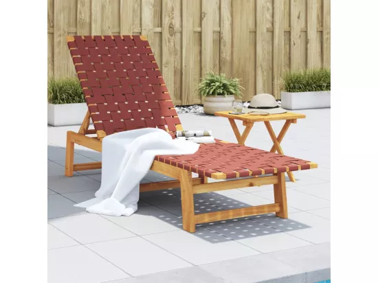 Chaises longues avec table rouge bois d'acacia solide et tissu