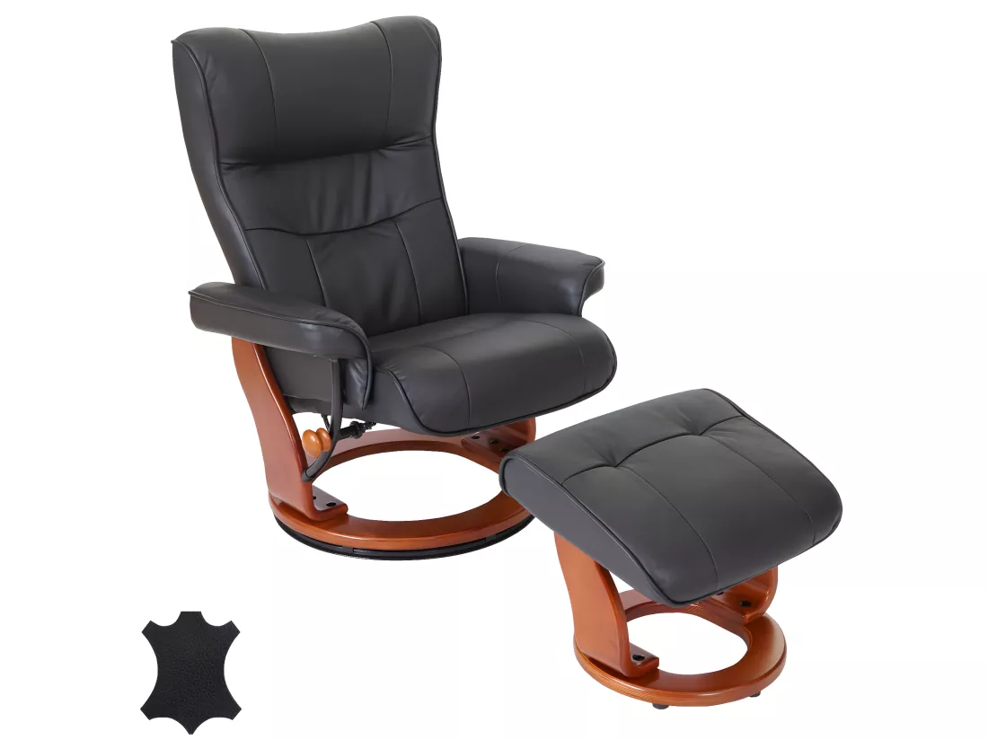 Fauteuil relax Edmonton avec pouf, noir, doré