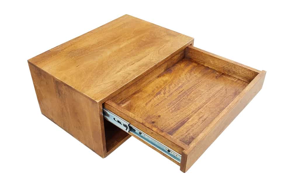 Hängender Nachttisch PURE 50cm braun Mangoholz honey finish Wandregal Schublade