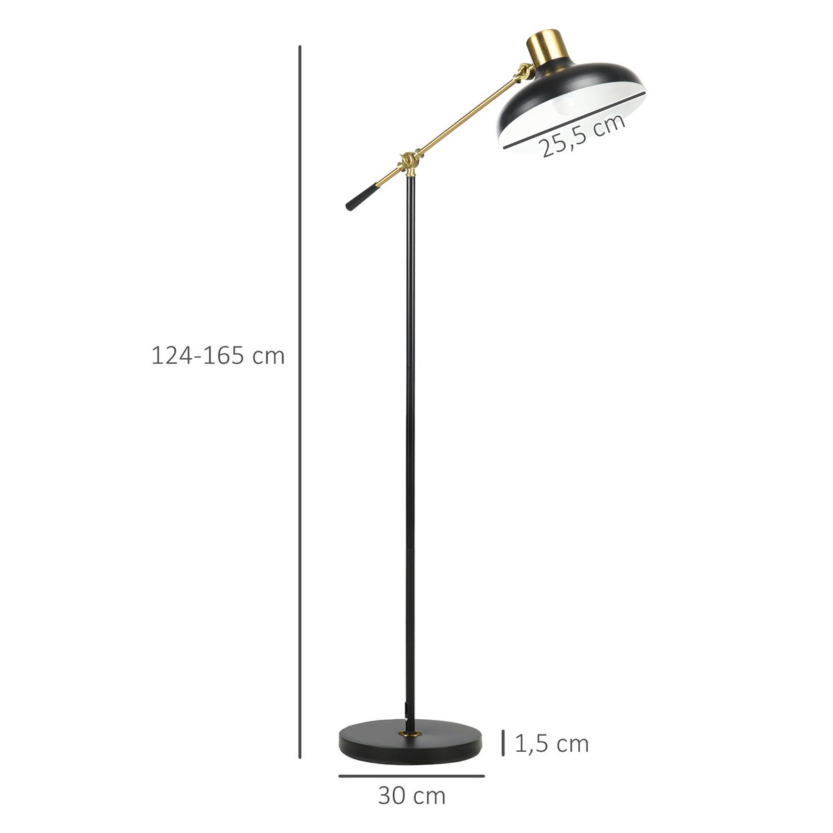 HOMCOM Staande lamp, 80L x 30B x 124-165H cm, Metaal, Zwart